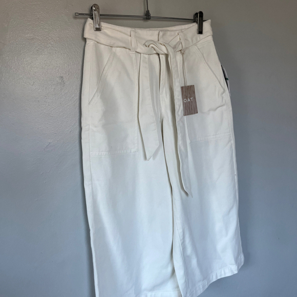 OAT Women’s Patch Pocket Culotte Pants – White, Size 24, High-Waisted Wide Leg - Picture 3 of 9
